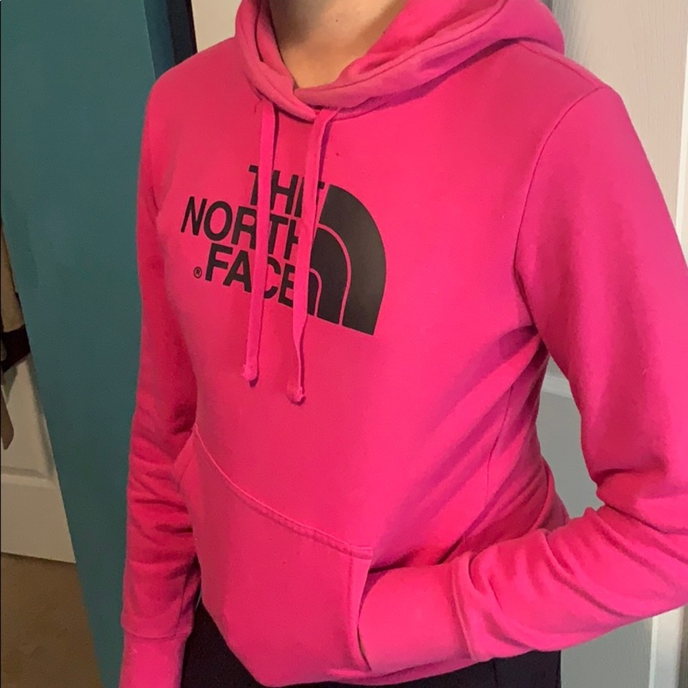 Pink north face sweatshirt hoodie